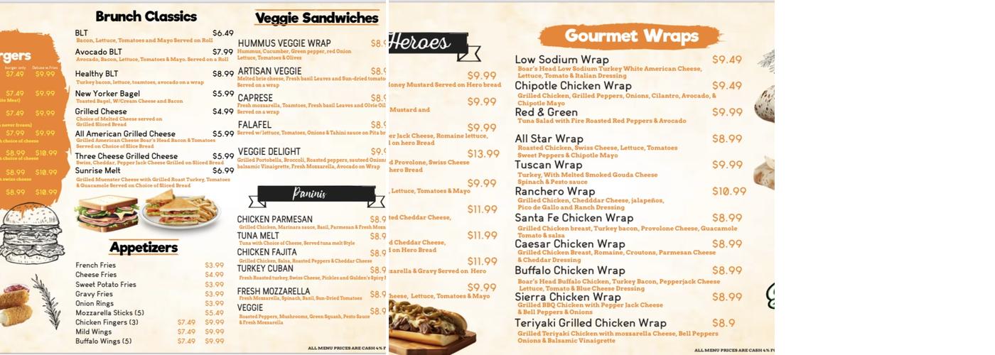 Dyker Natural Deli full menu board